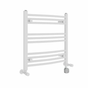 Fjord 600 x 600mm Dual Fuel Curved White Thermostatic Electric Heated Towel Rail