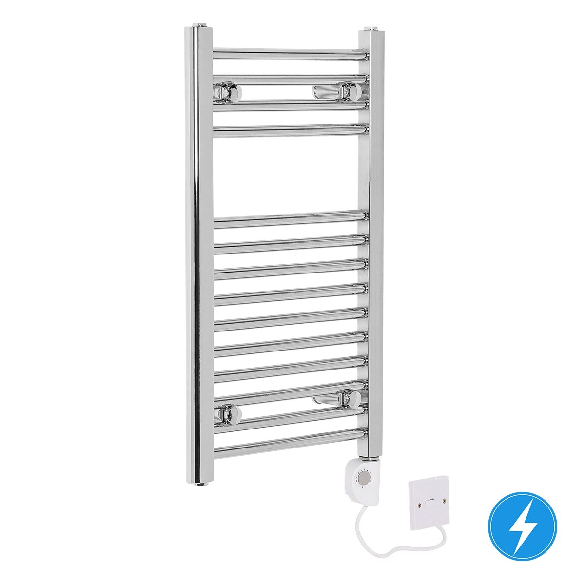 Bergen 700 x 400mm Straight Chrome Electric Heated Thermostatic Towel Rail