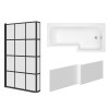 Leyland 1700mm L Shape Shower Bath Right Hand with Front Panel and Matt Black Grid L Shape Bath Screen