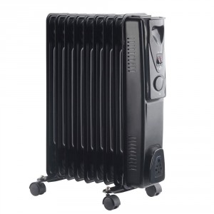 Garmo 600 x 400mm Black Portable 9 Fin Oil Filled Electric Radiator - 2000W