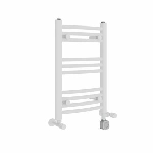 Fjord 600 x 400mm Dual Fuel Curved White Thermostatic Electric Heated Towel Rail
