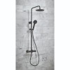 Thurso Modern Thermostatic Bar Shower Valve with Round Shower Head and Hand Shower Matt Black