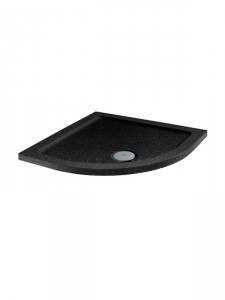800 x 800mm ABS Stone Low Profile Black Sparkle Quadrant 550mm Radius Shower Tray