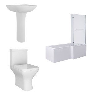 Feel Curved Modern Bathroom Suite with L-Shape Shower Bath - Right Hand - 1700mm