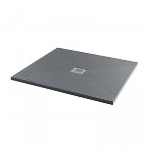 Aqua - Ash Grey Slate Effect Square Shower Tray - 800 x 800mm - Includes Fast Flow Grill Waste