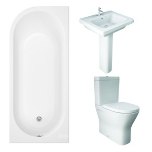 RAK Resort Maxi Closed Back Toilet with 550mm Basin Modern Bathroom Suite with J-Shape Bath - Left Handed - 1700mm