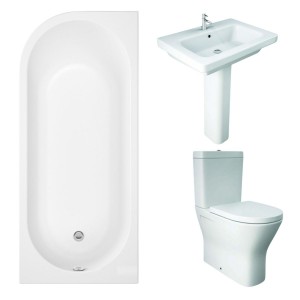 RAK Resort Maxi Closed Back Toilet with 650mm Basin Modern Bathroom Suite with J-Shape Bath - Left Handed - 1700mm