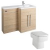 Calm Light Oak Right Hand Combination Vanity Unit Basin L Shape with Back to Wall Boston Toilet & Soft Close Seat & Concealed Cistern - 1100mm