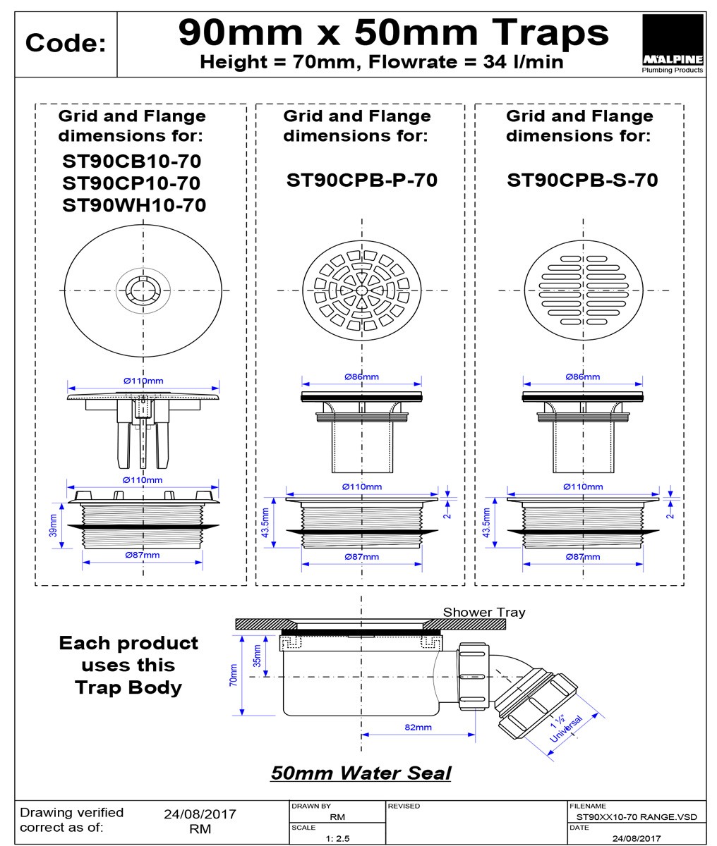 C.P 10×70 CM 4742-10070 McAlpine 90mm Shallow Shower Trap - 70mm High by McAlpine Plumbing