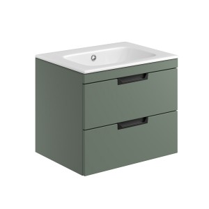Rydal 600mm Wall Hung Vanity with Black Handles & Basin - Reed Green