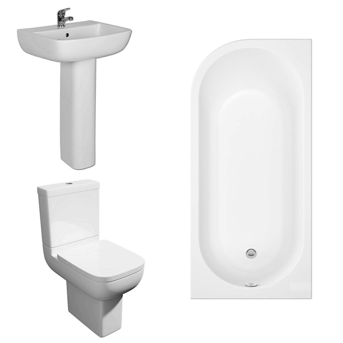Feel 600 Modern Bathroom Suite with J-Shape Bath - Choice of Sizes
