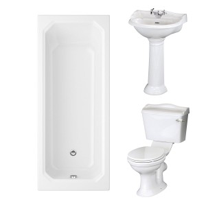 Dorchester Traditional Bathroom Suite 500mm 1 Tap Hole Basin with Traditional Single Ended Bath - 1700 x 750mm