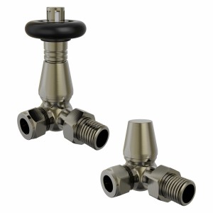 Traditional Thermostatic Corner Radiator Valves - Polished Antique Brass