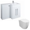 Calm White Right Hand Combination Vanity Unit Basin L Shape with Back to Wall Cordoba Toilet & Soft Close Seat & Concealed Cistern - 1100mm