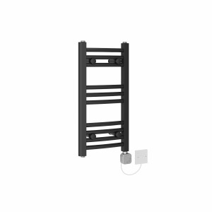 Fjord 600 x 300mm Curved Black HEC Thermostatic Electric Heated Towel Rail