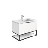 Reid 800mm LED Vanity Unit, Smooth White Basin with Black Frame and Shelf - Matt White