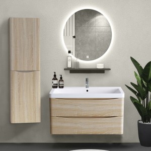 Light Oak Effect Wall Hung High Cabinet Cupboard 1400mm - Left Hand