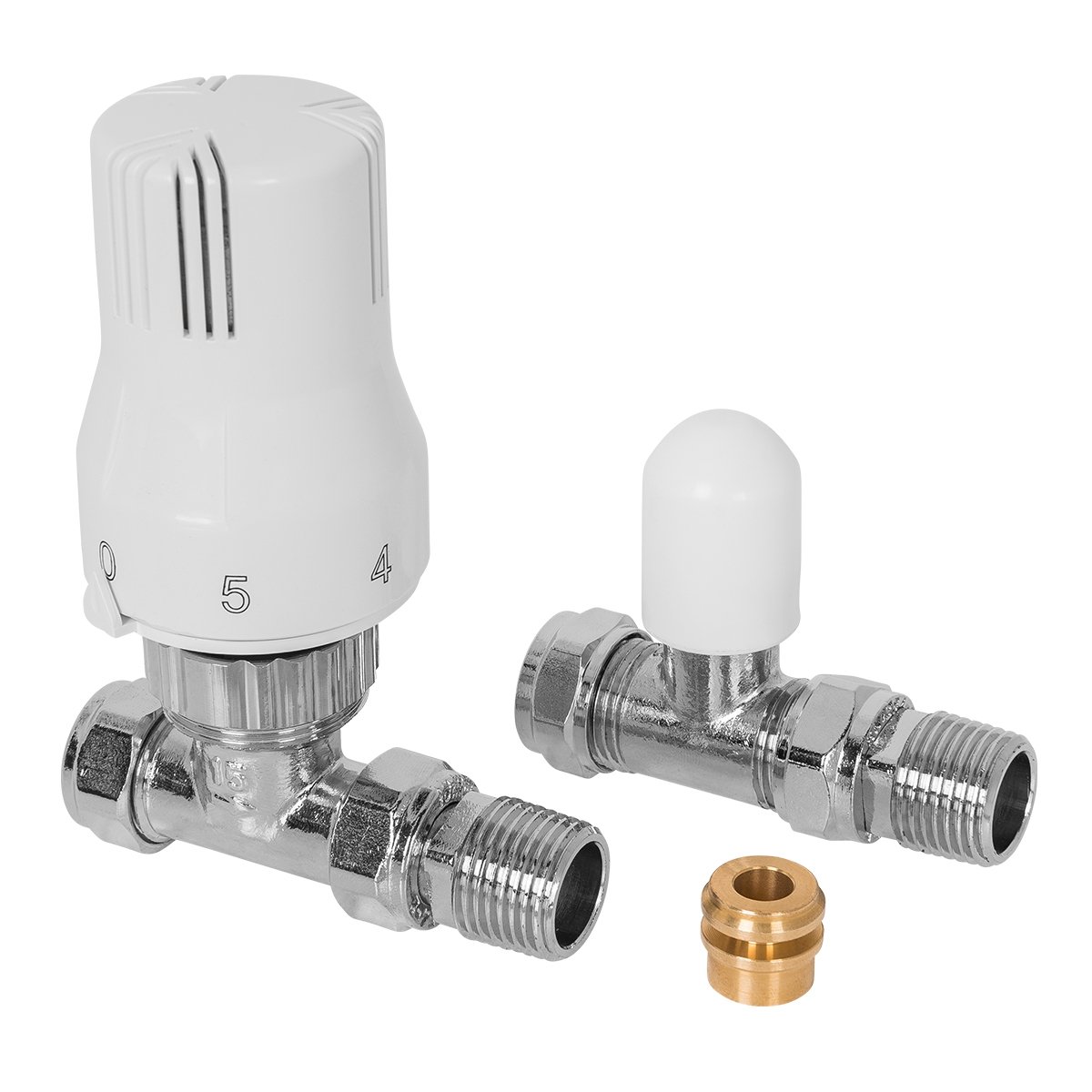 Thermostatic Straight 15mm Radiator Valve and Lockshield with 15-8mm Reducer