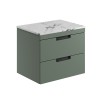 Rydal 600mm Wall Hung Vanity with Worktop & Black Handles - Reed Green