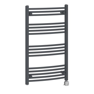 Fjord 1000 x 600mm Curved Grey Thermostatic Electric Heated Towel Rail
