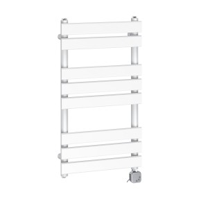 Juva 800 x 450mm White Flat Panel Electric Thermostatic Heated Designer Towel Rail