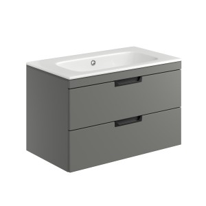 Rydal 800mm Wall Hung Vanity with Black Handles & Basin - Matt Grey