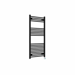 Bergen 1200 x 600mm Straight Black Thermostatic Touch Control Electric Heated Towel Rail