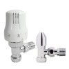 Designer Radiator 15mm Thermostatic Manual White & Chrome Angled Valve Pack