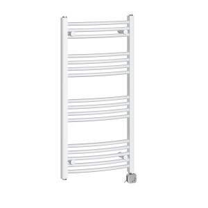 Fjord 1000 x 500mm Curved White Thermostatic Electric Heated Towel Rail