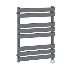 Juva 800 x 600mm Sand Grey Flat Panel Electric Thermostatic Heated Designer Towel Rail