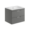 Rydal 600mm Wall Hung Vanity with Chrome Handles & Basin - Matt Grey