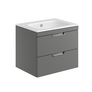 Rydal 600mm Wall Hung Vanity with Chrome Handles & Basin - Matt Grey