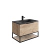 Reid 800mm LED Vanity Unit, Graphite Grey Basin with Black Frame and Shelf - Rustic Oak