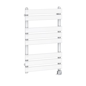 Juva 800 x 500mm White Flat Panel Electric Thermostatic Heated Designer Towel Rail