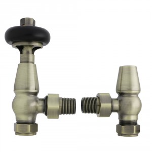 Traditional Thermostatic Angled Radiator Valves - Polished Antique Brass