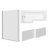 Leyland 1500mm L Shape Shower Bath Right Hand with Front Panel and Chrome L Shape Bath Screen