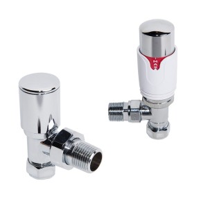 Designer Angled White & Chrome Towel Rail 15mm Thermostatic Radiator Valve Pack