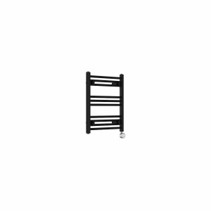 Bergen 600 x 500mm Straight Black Thermostatic Touch Control Electric Heated Towel Rail
