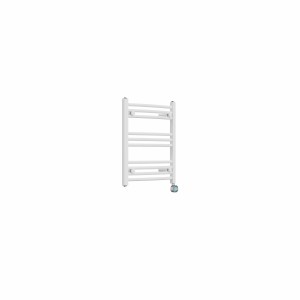 Fjord 600 x 500mm Curved White Thermostatic Touch Control Electric Heated Towel Rail