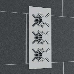 Traditional Crosshead Triple Concealed Thermostatic Shower Valve, 2 Outlet Chrome
