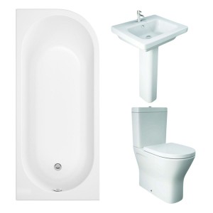RAK Resort Maxi Closed Back Toilet with 550mm Basin Modern Bathroom Suite with J-Shape Bath - Right Handed - 1700mm