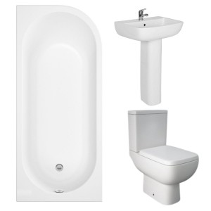 RAK Series 600 Modern Bathroom Suite with J-Shape Bath - Right Handed - 1700mm