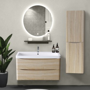 Light Oak Effect Wall Hung High Cabinet Cupboard 1400mm - Right Hand