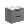 Rydal 600mm Wall Hung Vanity with Black Handles & Basin - Matt Grey