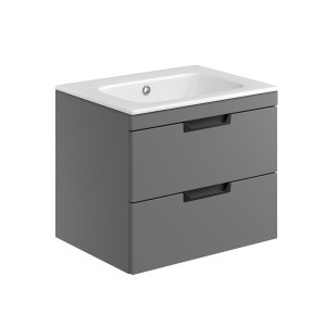 Rydal 600mm Wall Hung Vanity with Black Handles & Basin - Matt Grey