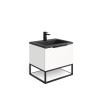 Reid 600mm LED Vanity Unit, Graphite Grey Basin with Black Frame and Shelf - Matt White