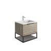 Reid 600mm LED Vanity Unit, Smooth White Basin with Black Frame and Shelf - Grey Oak