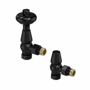 Traditional Thermostatic Angled Radiator Valves - Black