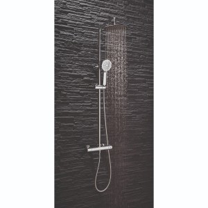 Thurso Modern Thermostatic Bar Shower Valve with Round Shower Head and Hand Shower Chrome