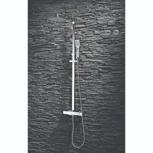 Beauly Modern Thermostatic Bar Shower Valve with Square Shower Head and Hand Shower Chrome